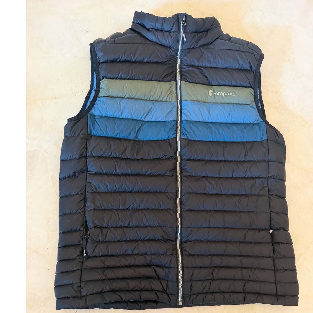 Cotopaxi Fuego Down Vest Men's L Blue Teal Color Block 800 Fill Puffer Full Zip